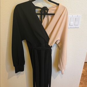 SHEIN Elegant Black and Cream Long Sleeve Dress
